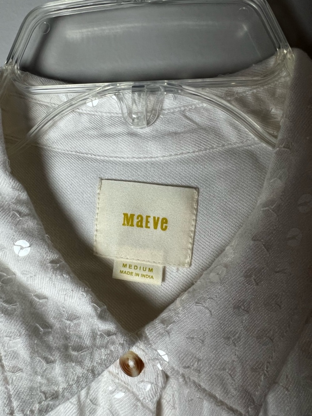 Maeve Anthropologie White Sequin Button Down Shirt Party Bachelorette Sz M - Picture 4 of 7